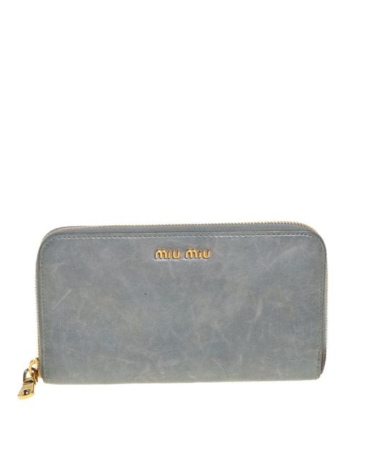 Miu Miu Gray Leather Zip Around Wallet