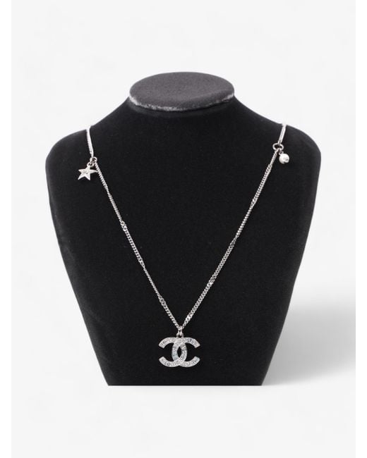 Chanel Black Coco Mark C21s Necklace Rhinestone