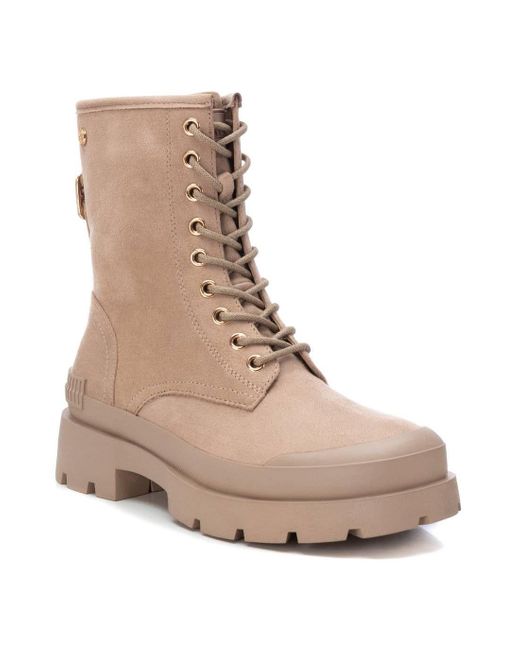 Xti Natural Suede Lace-Up Booties By