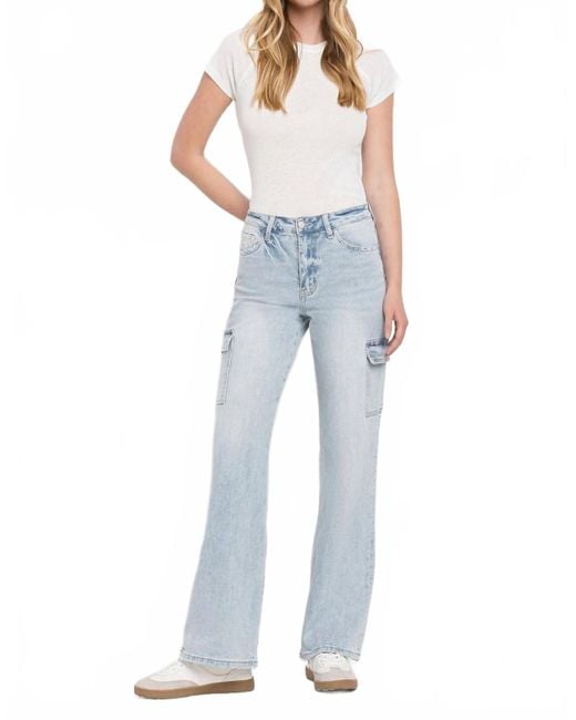 VERVET BY FLYING MONKEY Blue Drifting Back Together Super High Rise Cargo Jeans