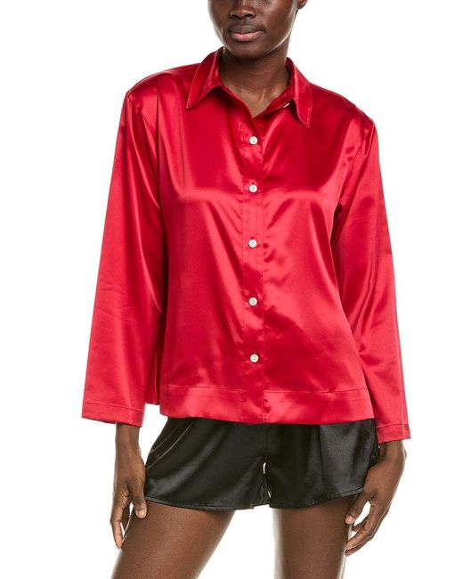 Natori Red Glamour Button-Down Top