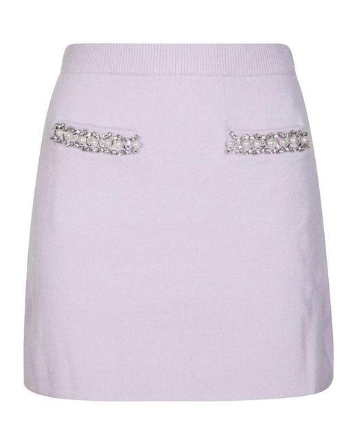 Self-Portrait Purple Fitted Knit Skirt With Ribbed Waistband
