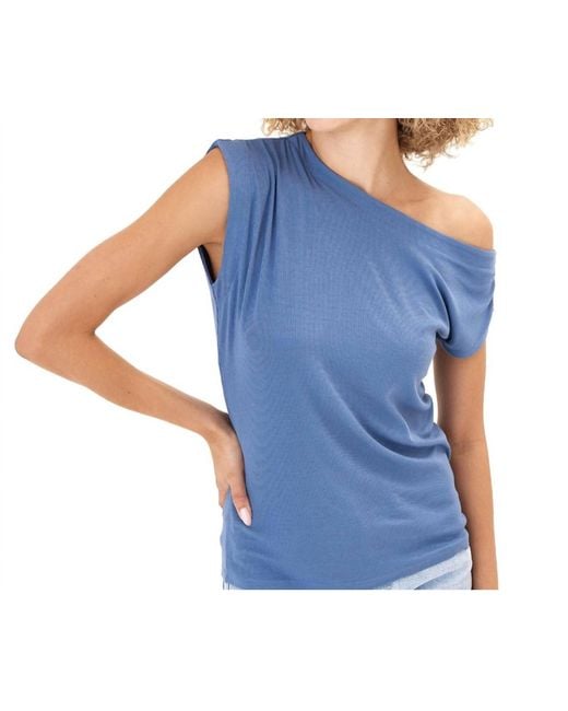 Threads For Thought Blue Leoni Feather Rib Off Shoulder Tee