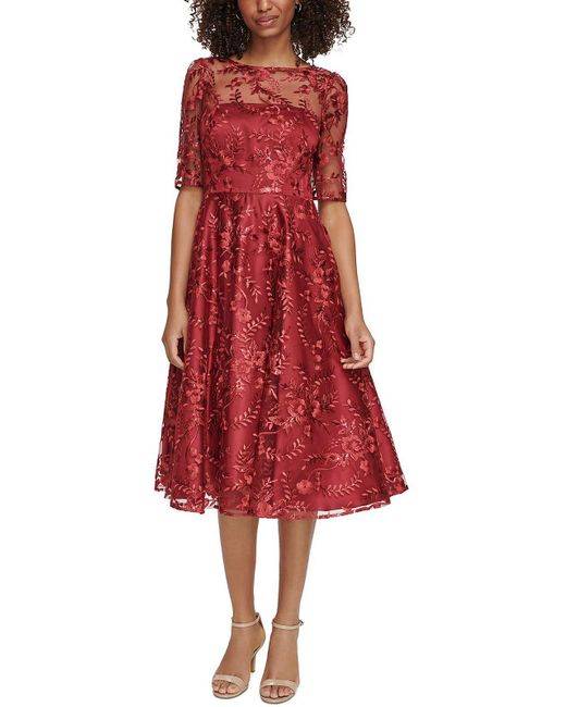 Eliza J Red Illusion Long Cocktail And Party Dress
