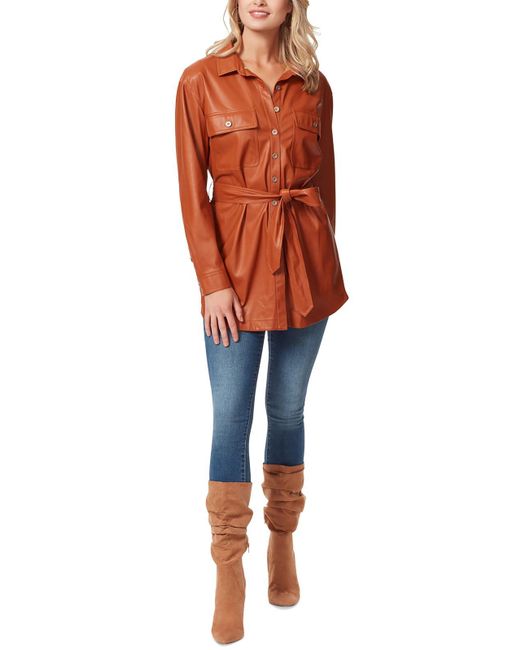Jessica Simpson Orange Paula Faux Leather Collared Belted