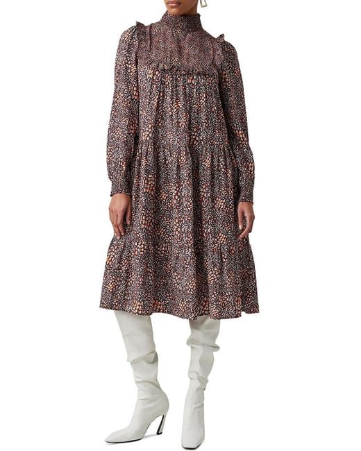French Connection Brown Printed Knee-length Shift Dress