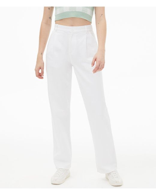 Aéropostale White High-rise Relaxed Pleated Pants