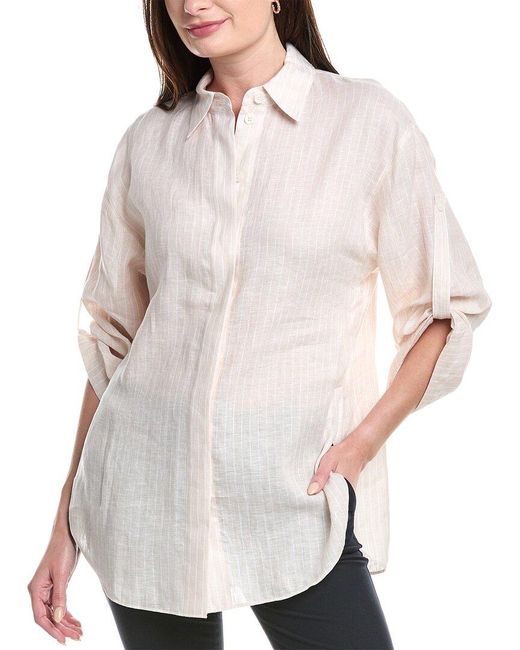Lafayette 148 New York White Tab Sleeve Linen Blouse