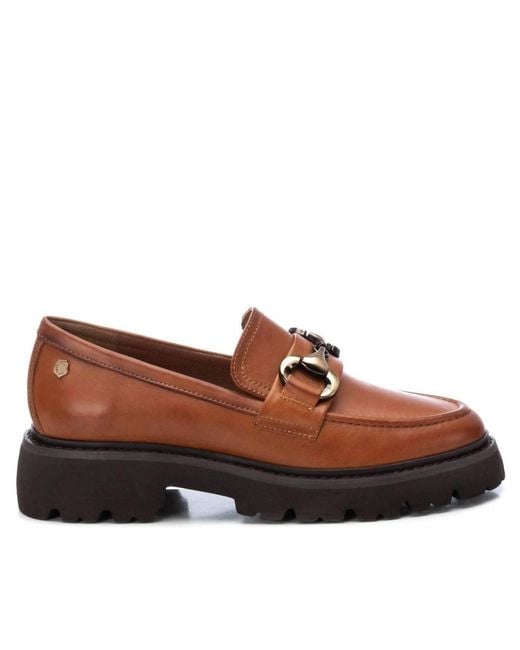 Xti Brown Leather Moccasins