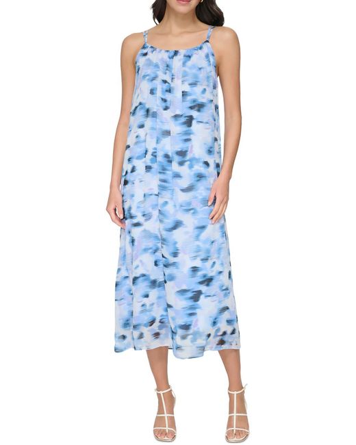 DKNY Blue Chiffon Printed Midi Dress