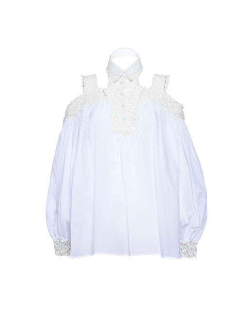 Ermanno Scervino White Silk Blouse With Floral Lace Inserts
