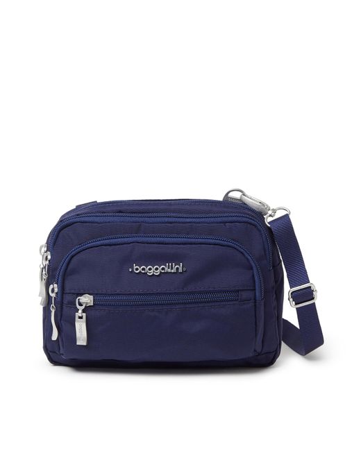 Baggallini Blue Triple Zip bagg Small Crossbody Bag