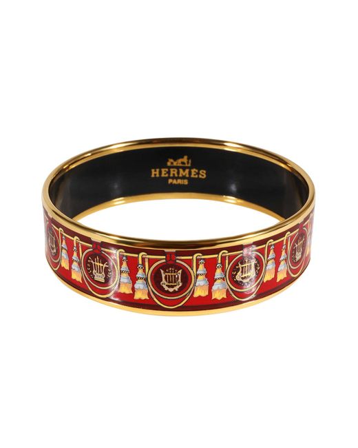 Hermès Brown Plated Wide Enamel Bracelet With Harps & Tassels 18mm (62mm)