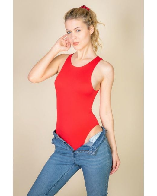 TRUEDAMES Red Casual Solid Tank Bodysuit