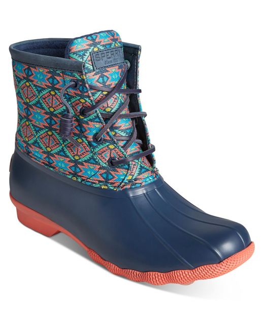 Sperry Top-Sider Blue Saltwater Textured Lace Up Rain Boots