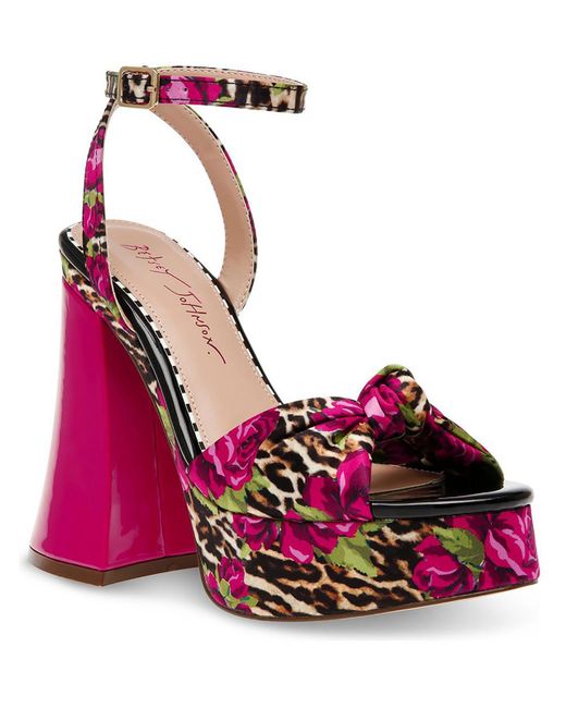 Betsey Johnson Pink Brylie Satin Floral Print Platform Sandals