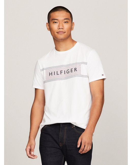 Tommy Hilfiger White Hilfiger Stripe Flag Logo T-shirt for men