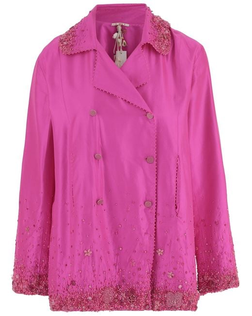 Péro Pink Double-Breasted Silk Jacket