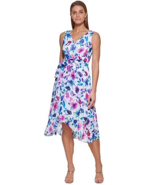 DKNY Petites Belted Midi Wrap Dress in Blue Lyst