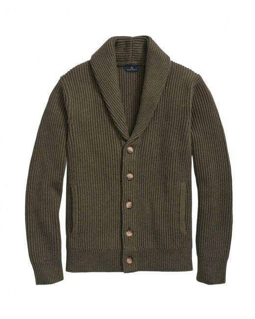 Brooks Brothers Green Ribbed Cotton Shawl Collar Cardigan for men