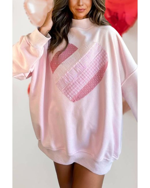 Aapparella Pink Heart Patchwork Mock Neck Sweatshirt