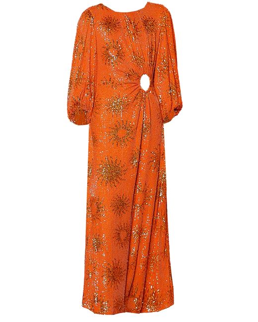 Farm Rio Orange Sunny Mood Sequin Long Sleeve Cut Out Midi Dress