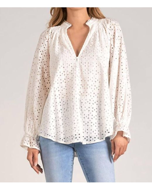 Elan White Allover Eyelet Blouse