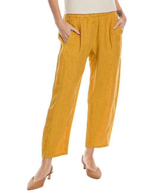 Eileen Fisher Yellow Cropped Lantern Linen Pant