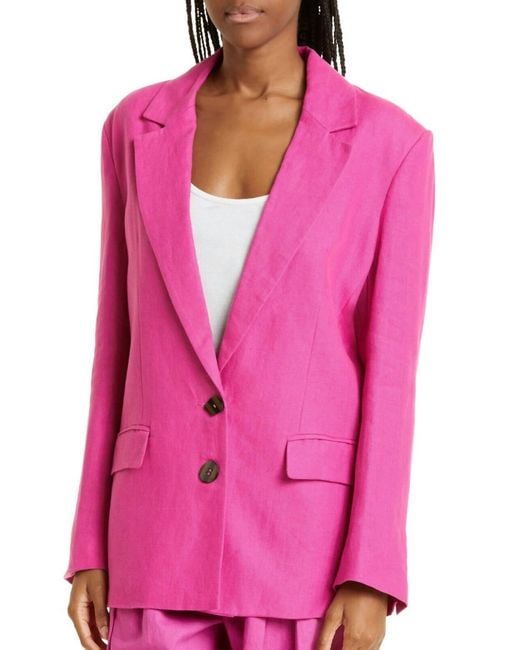 Farm Rio Pink Linen Longline Single Breasted Button Blazer