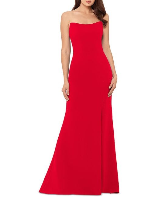 Aqua Red Side Slit Strapless Formal Dress