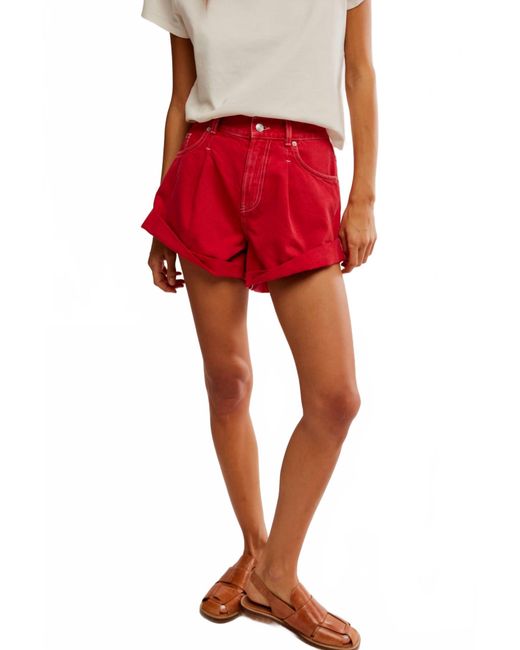 Free People Red Bridget Cuffed Short
