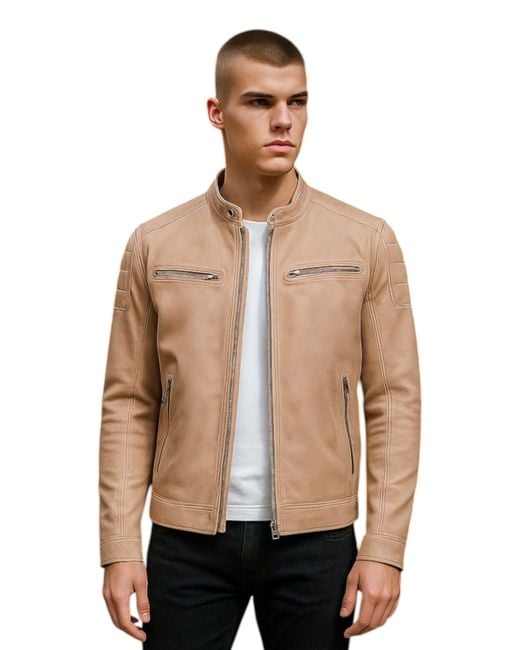 Infinity Leather Natural Modern Classic Leather Quilted Biker Jacket for men