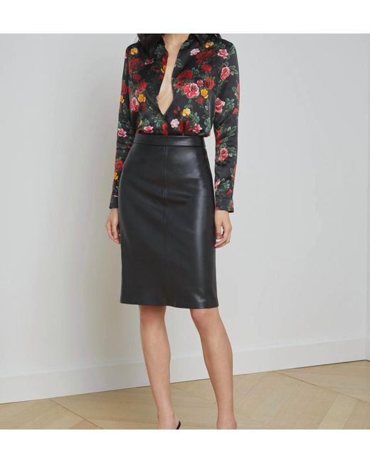 L'Agence Black Rosa Pencil Leather Skirt