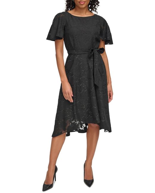 DKNY Black Burnout Polyester Midi Dress