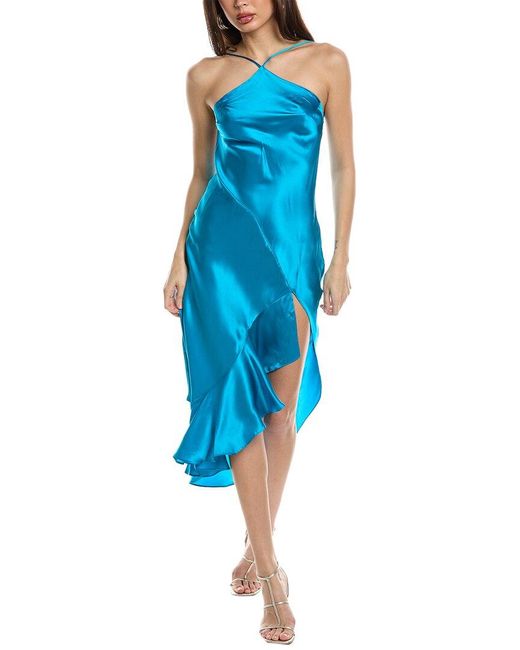 Amanda Uprichard Blue Dasha Silk Midi Dress