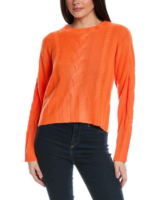 Brodie Cashmere Orange Lily Cable Cashmere Sweater
