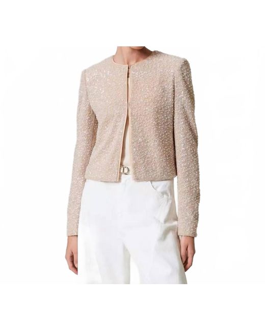 Twinset Natural Sequins And Pearl Jacket