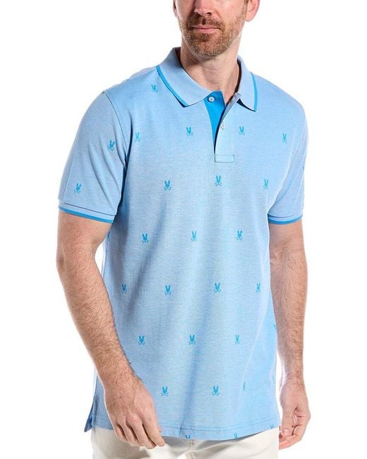 Psycho Bunny Blue Birdseye Printed Polo Shirt for men