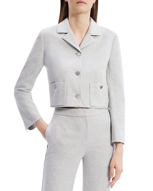 Theory Gray Boxy Crop Patch Jacket