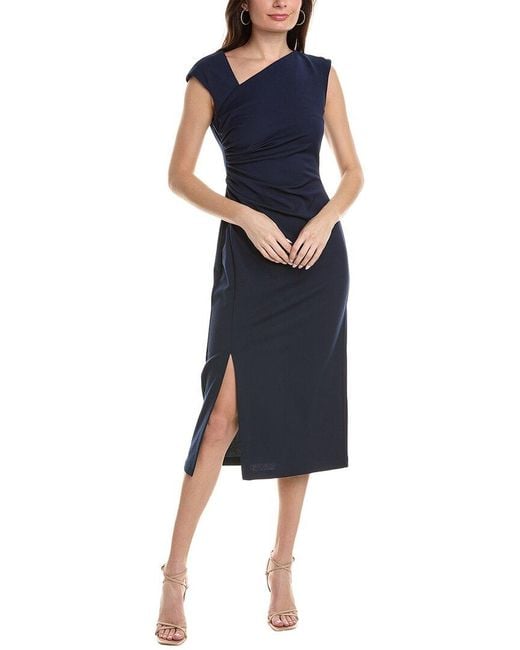 Anne Klein Blue Asymmetrical Scuba Crepe Midi Dress