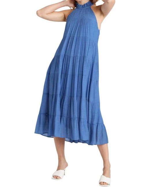 Umgee Women's Blue Halter Neck Tiered Maxi Dress