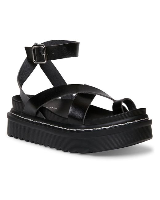 Madden Girl Black Delanno Toe Loop Flatform Footbed Sandals