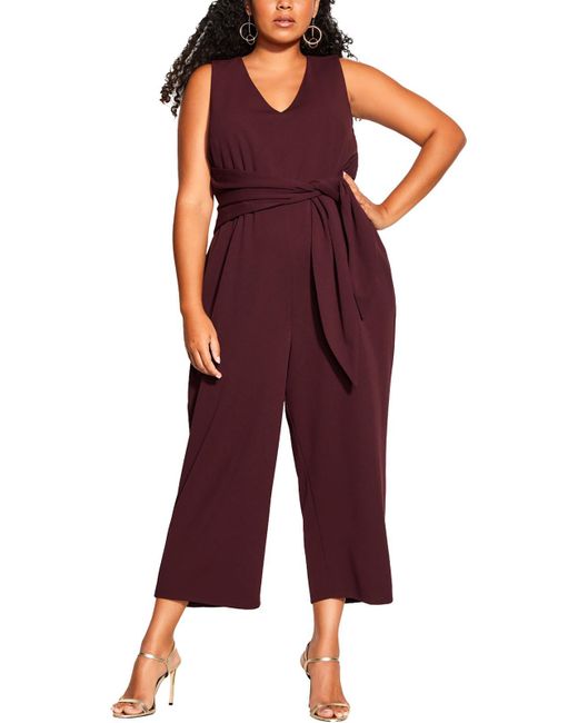 City Chic Red Plus Office Career Jumpsuit