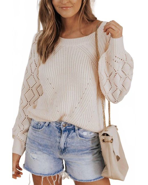 1 the Woman Brown Hollow-Out Puffy Sleeve Knit Sweater