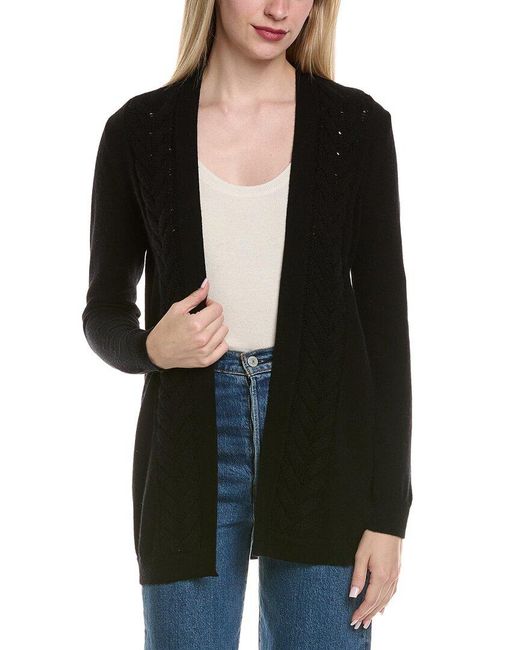 Sofiacashmere Black Braided Cable Wool & Cashmere-Blend Cardigan