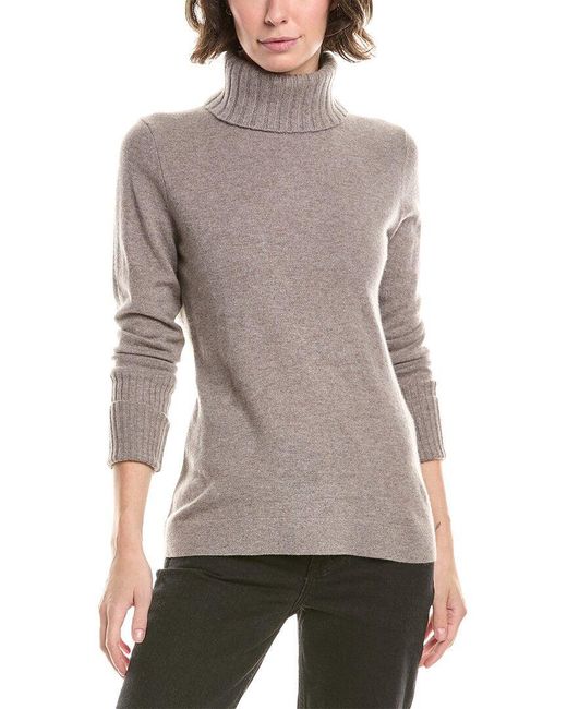Forte Gray Chunky Trim Turtleneck Cashmere Sweater
