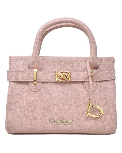 Bebe Pink Evie Leather Convertible Satchel Handbag