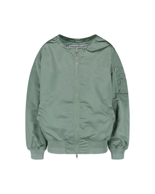 Alexander Wang Green Drawstring Collar Bomber Jacket