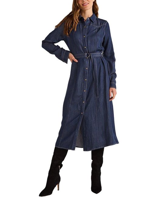 Bella Dahl Blue Western Yoke Linen-Blend Midi Dress