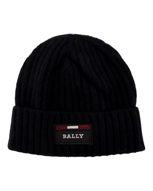 Bally Black Ribbed Logo Wool Beanie for men